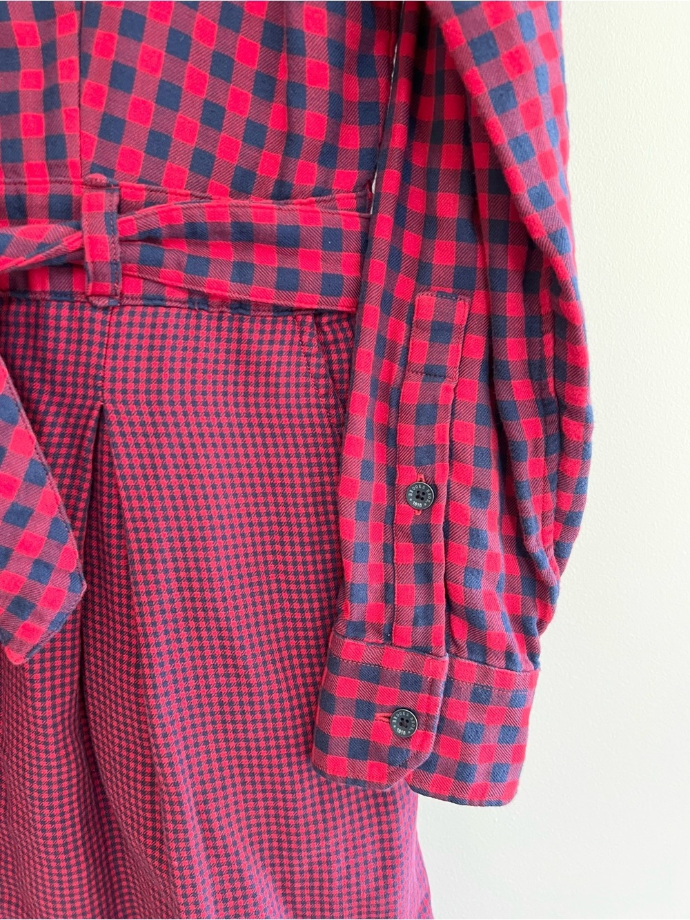 Brooks Brothers Plaid Flannel Cotton Long Sleeve Tie Waist Shirt Dress Pockets 6 - Picture 5 of 9